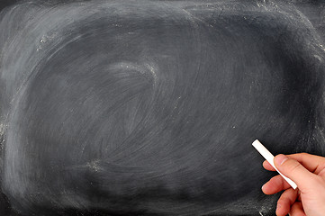 Image showing Blackboard background with a hand hold chalk