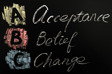 Image showing Acronym of ABC - acceptance,belief,change