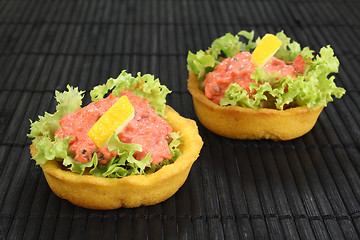 Image showing freshly baked Cup corn with salmon salad