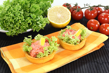 Image showing Cup corn with salmon salad