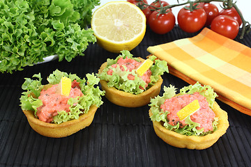 Image showing fresh Cup corn with salmon salad