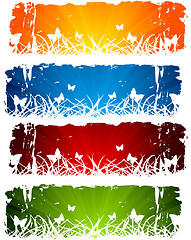 Image showing Set of banners with grass and butterfly