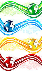Image showing Vector set colorful wavy banners with globe