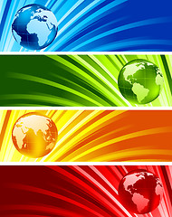 Image showing Collection of shiny banners with globes