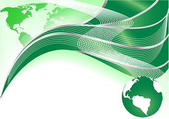 Image showing Vector green abstract background with map and globe