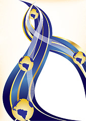 Image showing Vector gold and blue background with globe