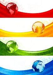 Image showing Collection of four banners with globes. Vector illustration