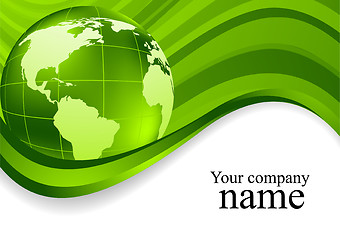 Image showing Green wavy background with globe. Vector illustration