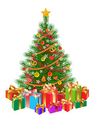 Image showing decorated christmas tree wirh presents isolated