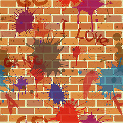Image showing seamless dirty brick wall, graffiti, paint