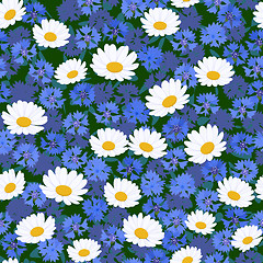 Image showing Seamless camomiles and cornflower pattern