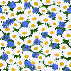 Image showing Seamless camomiles and cornflower pattern