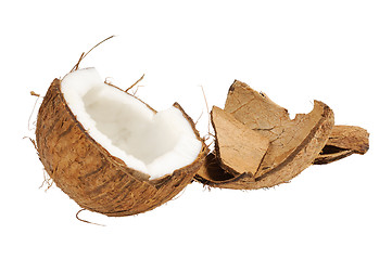 Image showing Fresh coconut and coconut shells