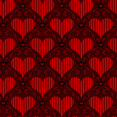 Image showing red striped heart seamless background