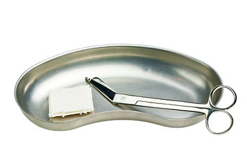 Image showing kidney dish with scissors and swaps