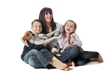 Image showing family and  jack russel terrier