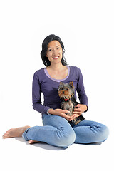 Image showing yorkshire terrier and asian girl