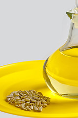 Image showing sunflower oil and sunflower seeds