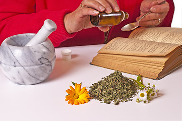 Image showing mortar with herbs