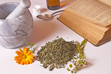 Image showing mortar with herbs