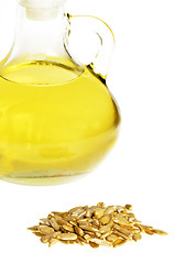 Image showing sunflower oil and sunflower seeds