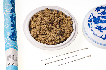 Image showing acupuncture needle and moxa wool