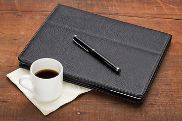 Image showing tablet computer with coffee