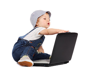 Image showing Little boy with a laptop