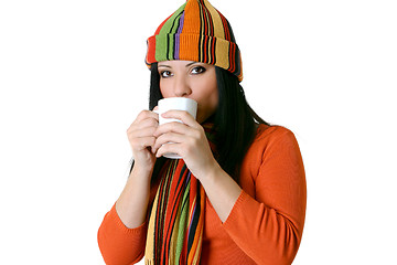 Image showing Woman with hot drink