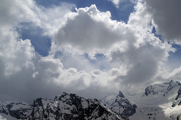 Image showing Mountains in clouds. Caucasus, region Dombay.