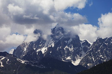 Image showing Mt. Ushba in clouds, Caucasus Mountains, Georgia.