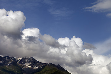 Image showing Mountains and blue sky with clouds