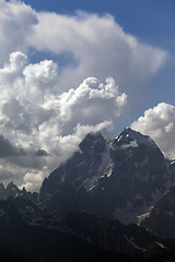 Image showing Mt. Ushba in clouds, Caucasus Mountains, Georgia, Svaneti.