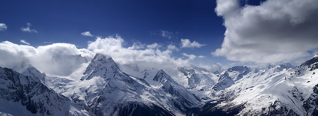 Image showing Mountains panorama. View from the ski slope.