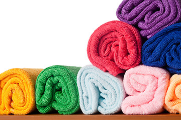 Image showing Rolls of colorful microfiber towels