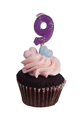 Image showing Mini cupcake with number nine candle