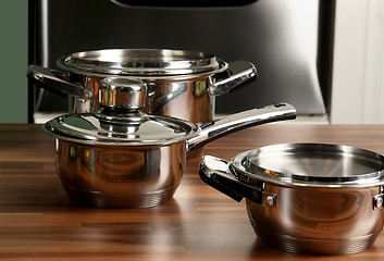 Image showing Stainless steel pot with cover in kitchen