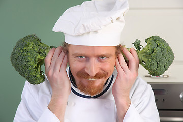 Image showing Funny young Chef with broccoli