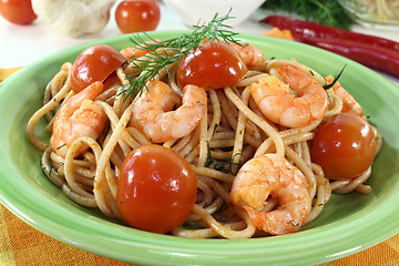 Image showing cooked spaghetti with shrimp