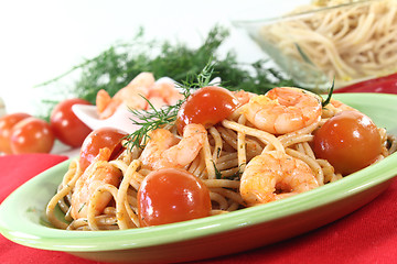 Image showing spaghetti with shrimp