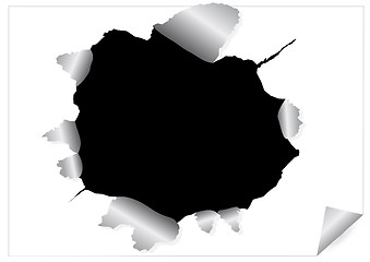 Image showing Paper sheet with black ragged hole