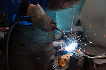 Image showing Welding steel and sparks