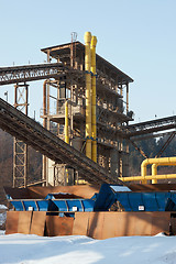 Image showing Stone quarry with silos, conveyor belts in winter