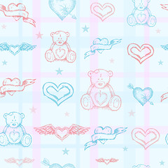 Image showing Seamless baby pattern with teddy bear