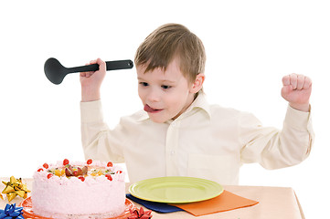 Image showing boy with cake