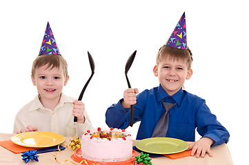 Image showing two boy wich cake