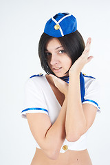 Image showing Young beautiful air hostess