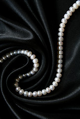 Image showing White pearls on the black silk background