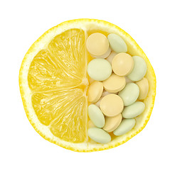 Image showing Close up of lemon and pills isolated – vitamin concept - vitamin c