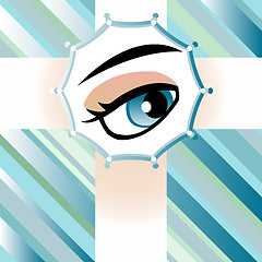 Image showing Human blue eye on blue background card vector